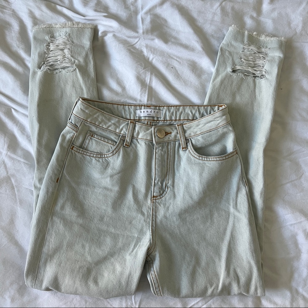 Sandro Ultra Light Wash High Rise Mom Jeans